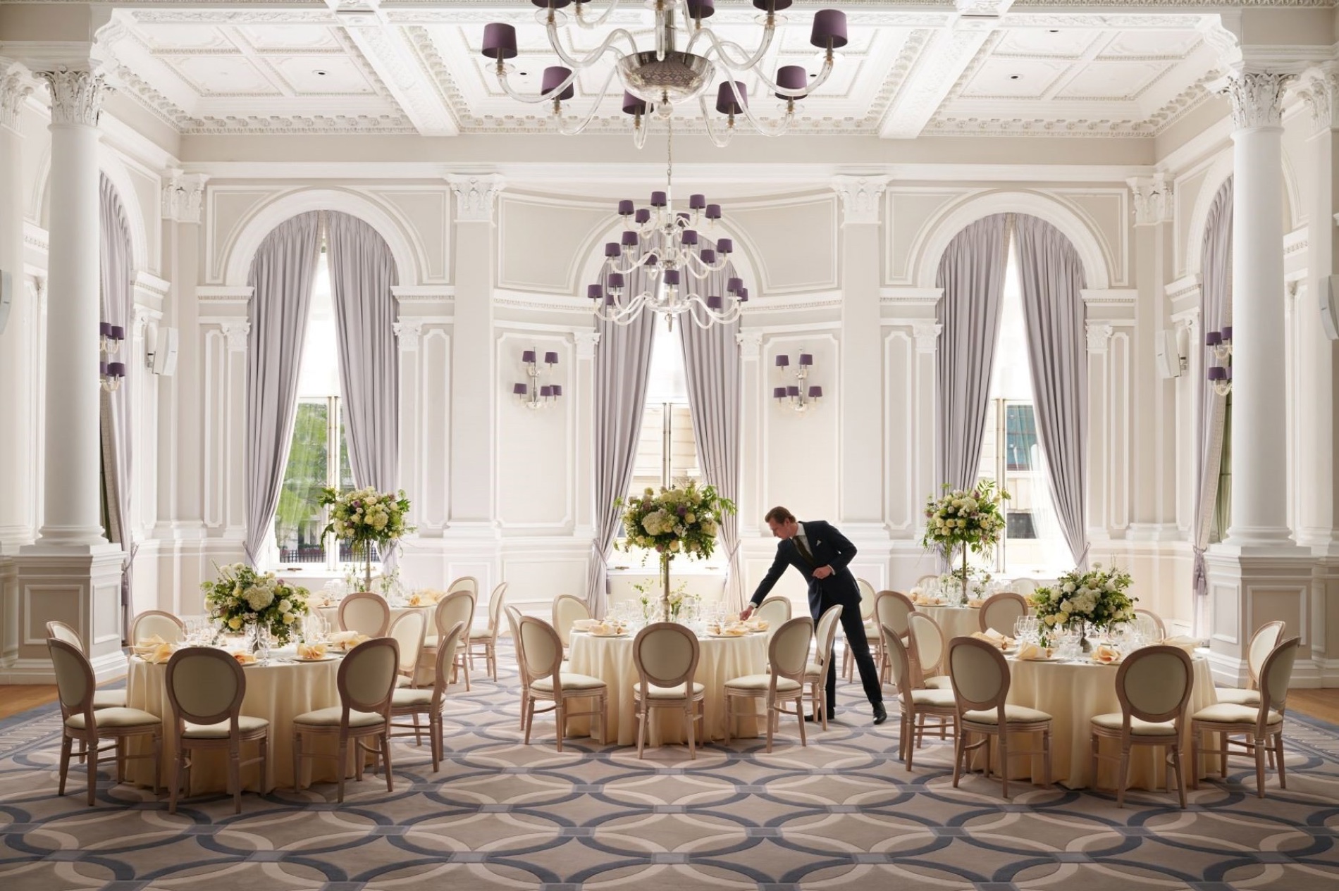 The Ballroom laid for a wedding banquet