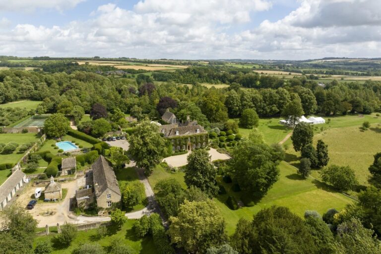 The house and gardens from above, Cornwell Manor