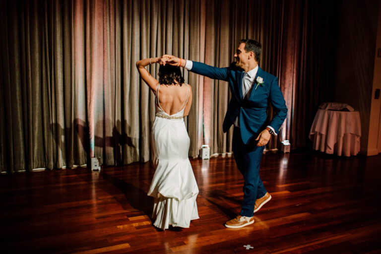 First dance on a wooden floor, from the Tribeca rooftop wedding, Cottonwood Studios