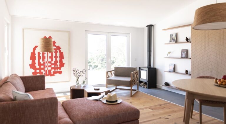 Living room of a house with wood-burning stove, Craveiral Farmhouse