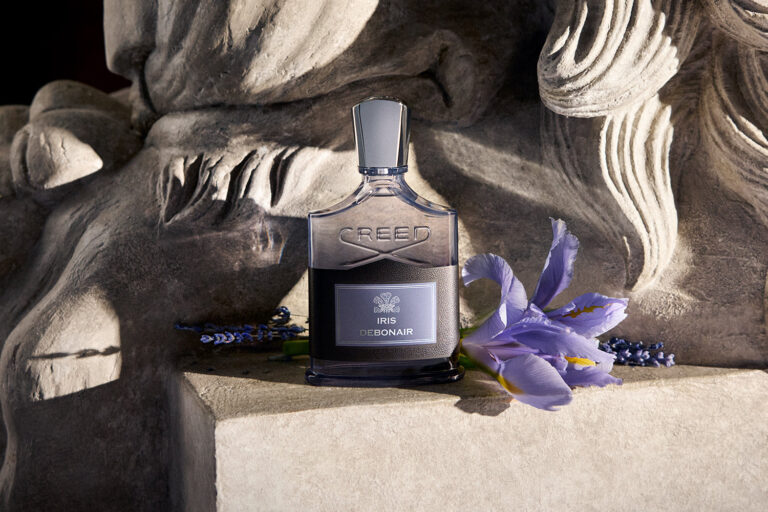 Iris Debonair, a House of Creed fragrance, on stone, Creed