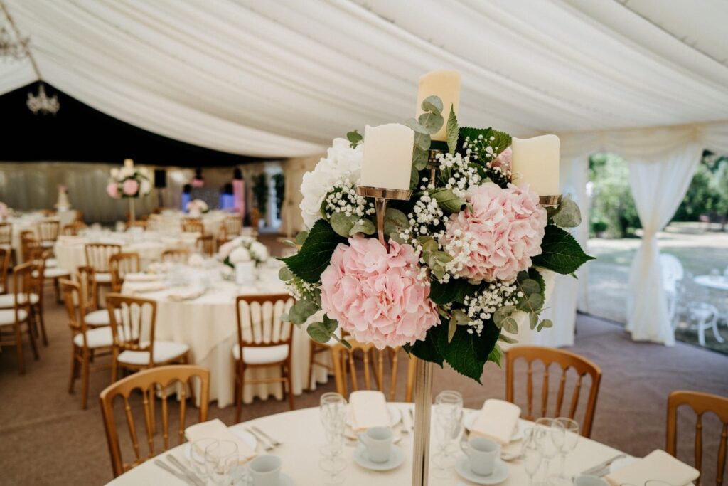 A silk-lined marquee on the lawn