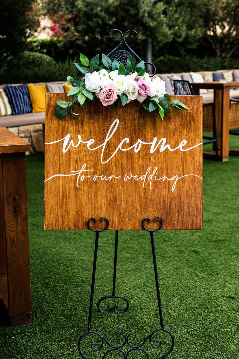 Wooden welcome sign on an easel, Cyprus Wedding Touches