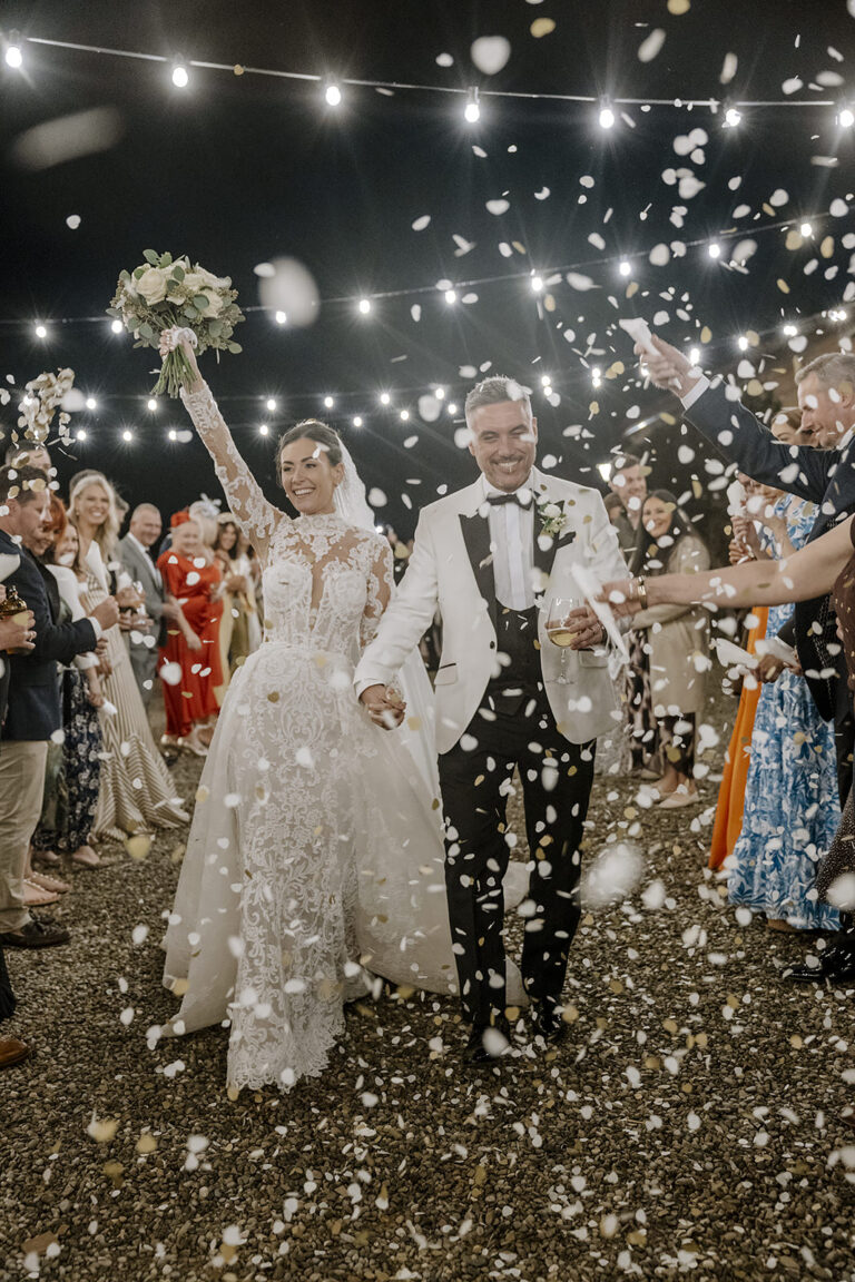 A petal shower for the couple at night, Villa di Catignano near Siena, Daniele Vertelli Photography