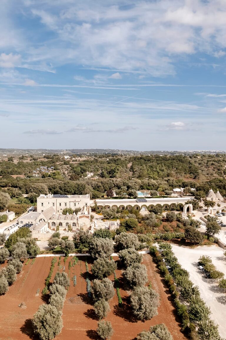 Masseria Grieco from the air, among olive groves in Puglia, Daniele Vertelli Photography