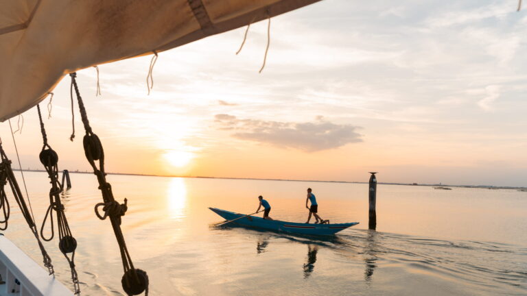 Sunrise over the lagoon from a traditional boat, Danieli, Venezia, A Four Seasons Hotel