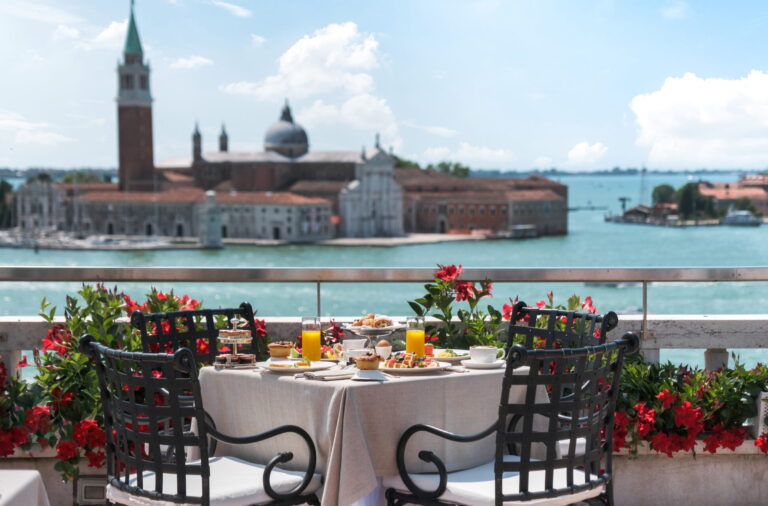 Terrace table laid with a view of San Giorgio Maggiore, Danieli, Venezia, A Four Seasons Hotel