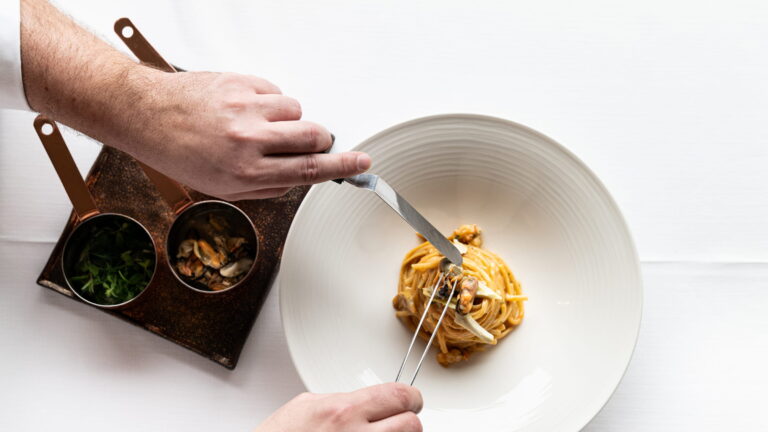 Plated pasta dish at Restaurant Terrazza Danieli, Danieli, Venezia, A Four Seasons Hotel