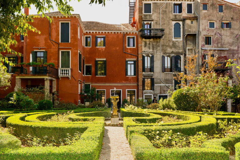 Palazzo garden with a clipped hedge parterre, Danieli, Venezia, A Four Seasons Hotel