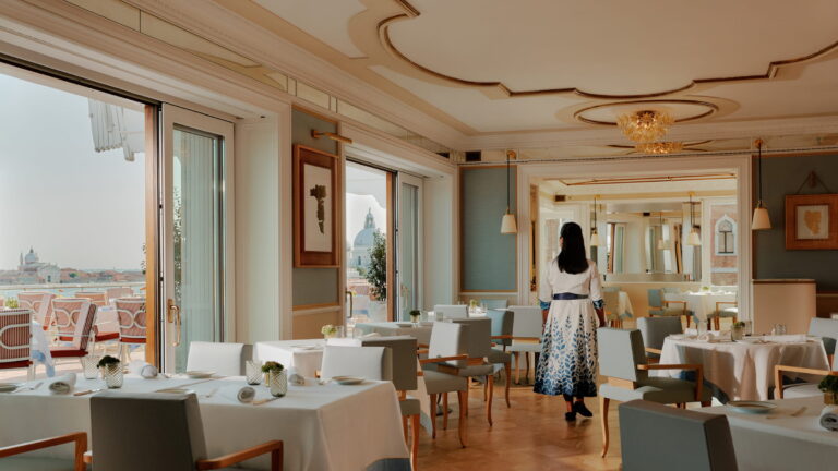 Restaurant Terrazza Danieli dining room with lagoon windows, Danieli, Venezia, A Four Seasons Hotel
