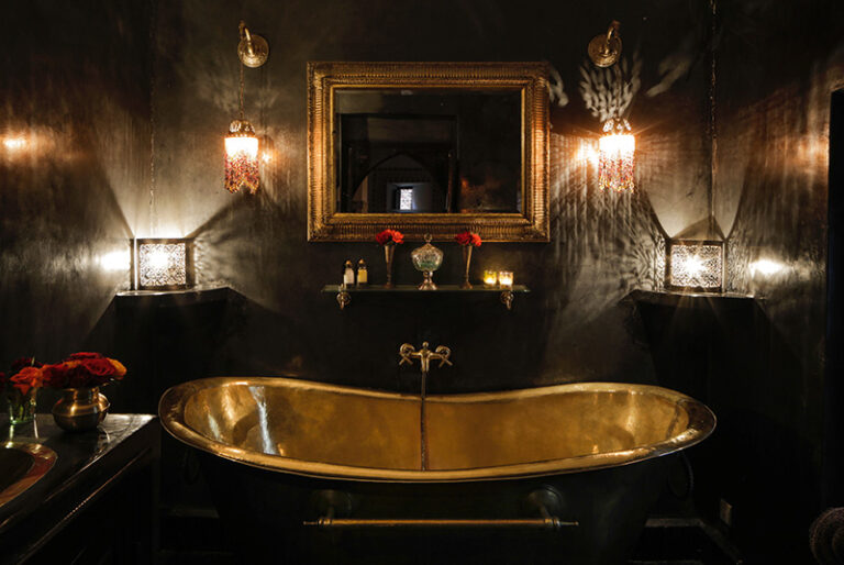 Gold bath in a bathroom of the riad, Dar Jaguar