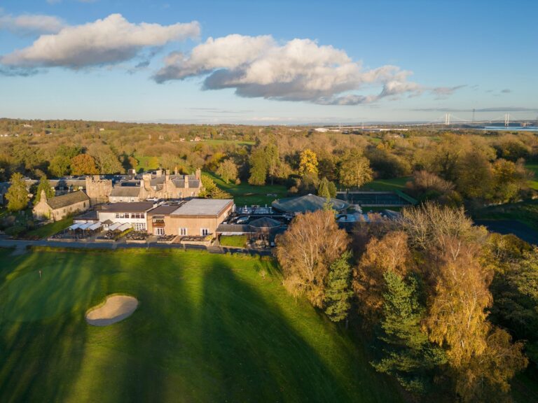 Aerial view of the estate with the Severn bridge beyond, Delta Hotels St. Pierre Country Club