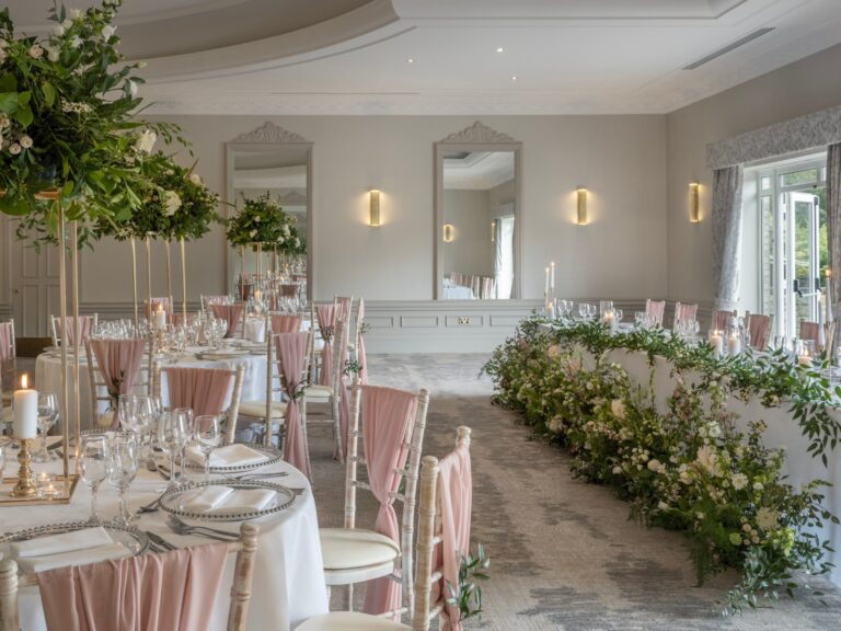 The St. Pierre Suite with a floral table runner, Delta Hotels St. Pierre Country Club