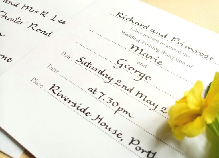 Wedding evening reception invitation with the names written in calligraphy, Denise Hagon Calligrapher