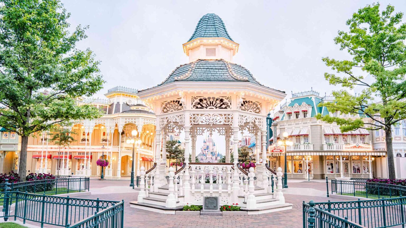 The gazebo on Main Street, U.S.A. set for a ceremony