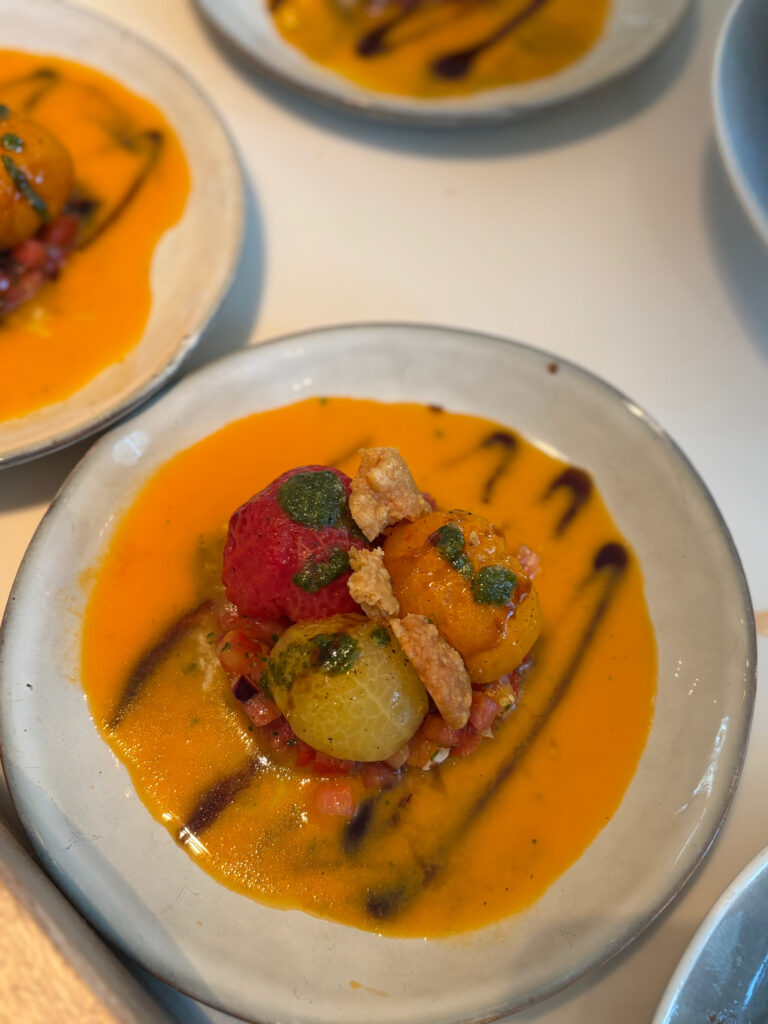 A plated starter from the domain kitchen, Domaine de Canaille