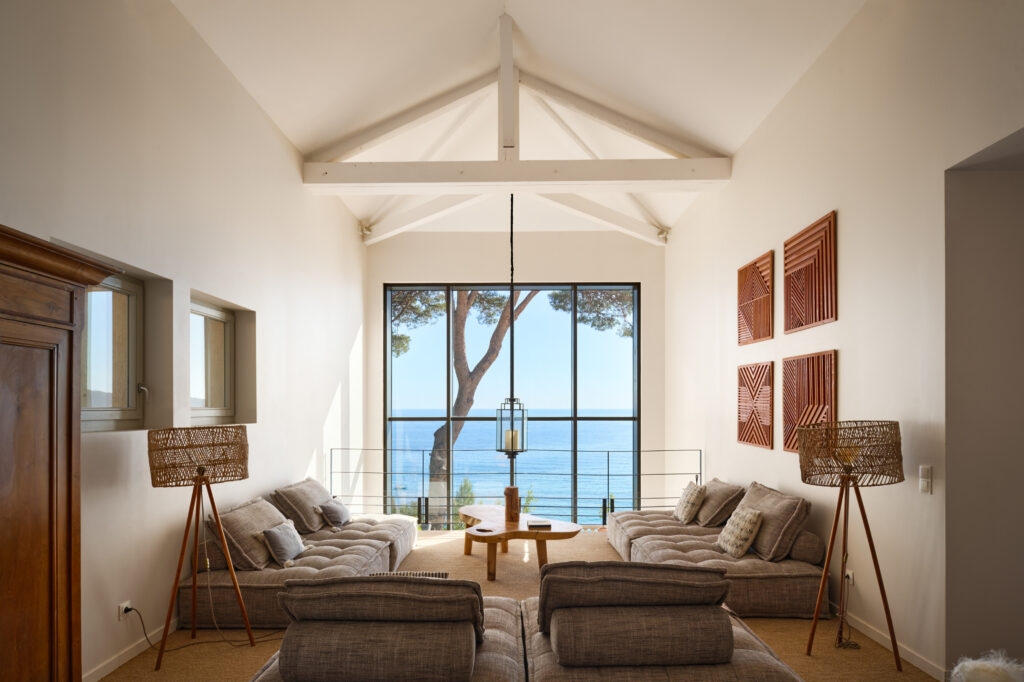A lounge looking out through the pines, Domaine de Canaille