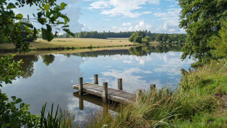 The jetty on one of the estate ponds, Domaine des Etangs, Auberge Collection