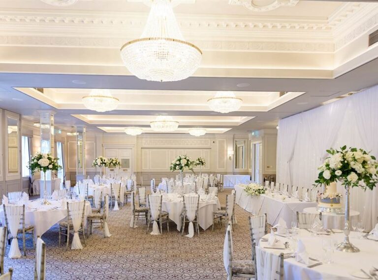 The Bridgeman Suite set for a wedding breakfast, Down Hall Country House Hotel