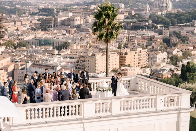 Guests on the terrace of Villa Miani overlooking Rome, Dream Weddings By Francesca Resciniti