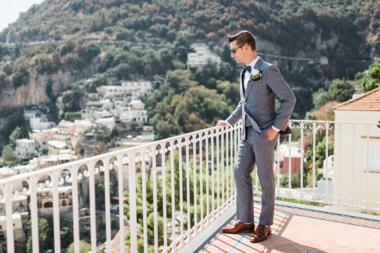 Groom on a balcony overlooking Positano, Amalfi Coast, Dream Weddings By Francesca Resciniti