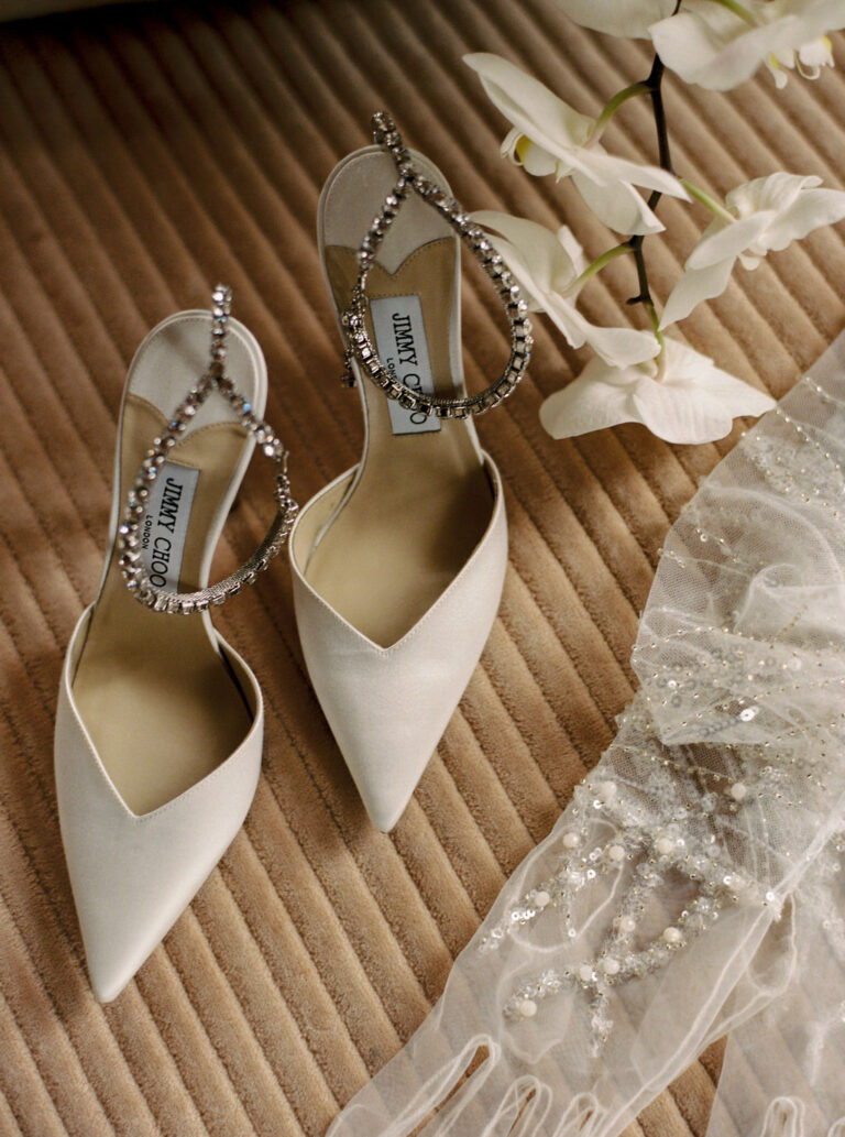 Bridal shoes, veil and orchids, Dream Weddings Europe