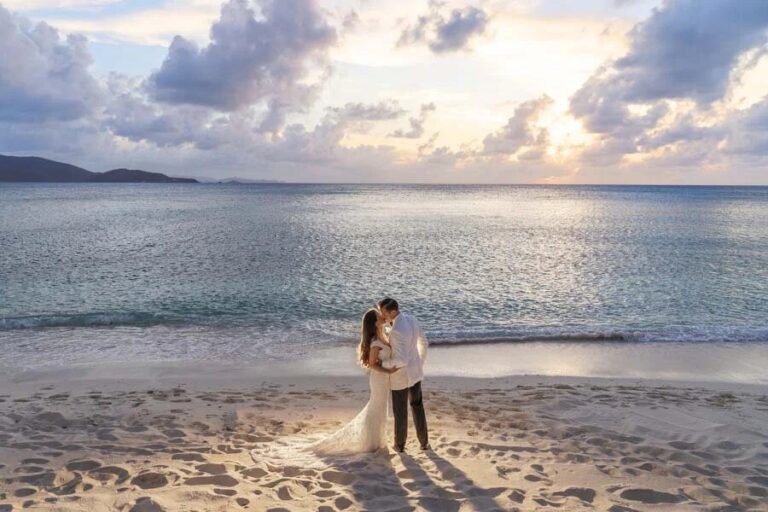 Couple on the beach at sunset, Necker Island, British Virgin Islands, Duke Photography