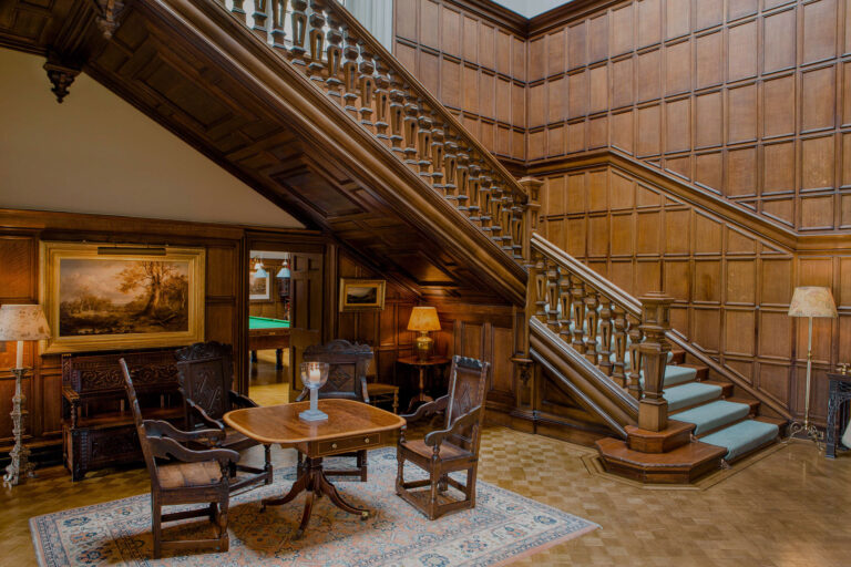 The oak-panelled Main Hall and grand staircase, Dundas Castle