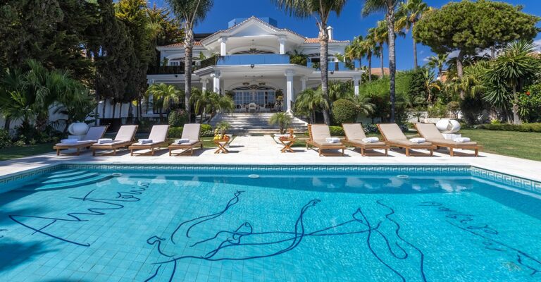 The pool and the gardens of the estate, from above, El Martinete Villa