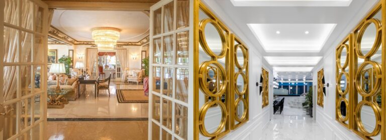 A gilded mirror and the villa's interiors, El Martinete Villa
