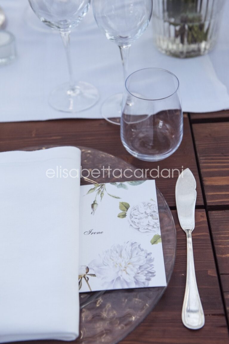 A table setting with a hand-painted menu card, Elisabetta Cardani