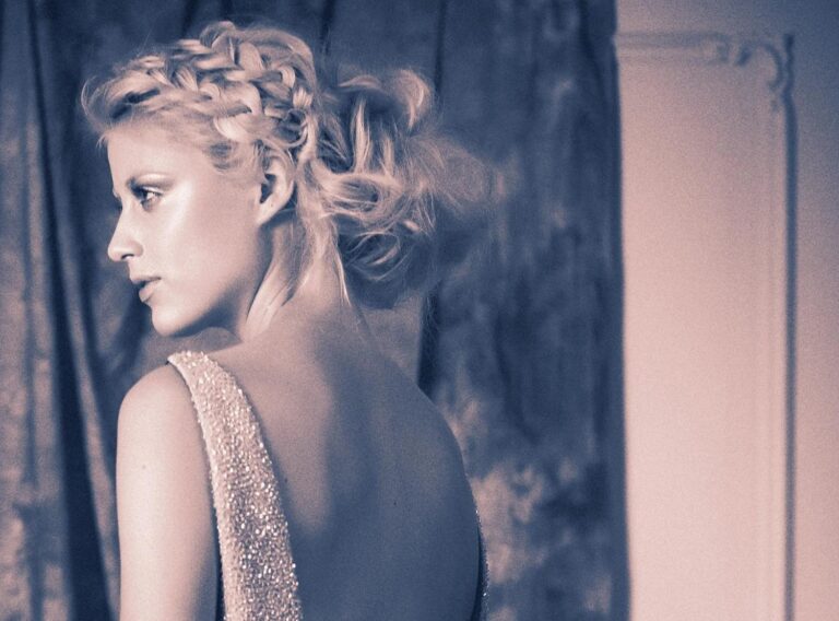 A braided crown updo in profile, HC Couture Bridal editorial, Elizabeth Hsieh Make Up Artist