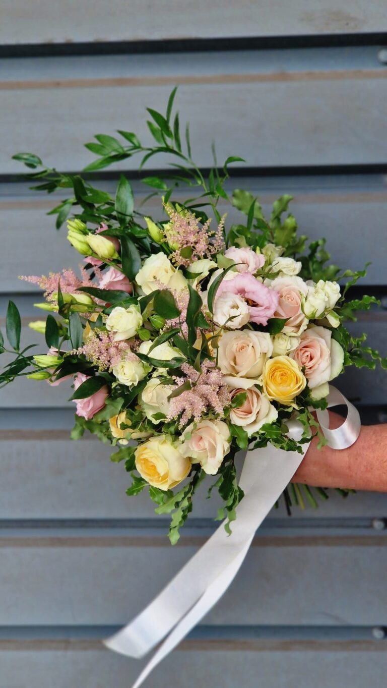 The bridal bouquet of pale roses and mauve astilbe, Elizabeth Marsh Floral Design