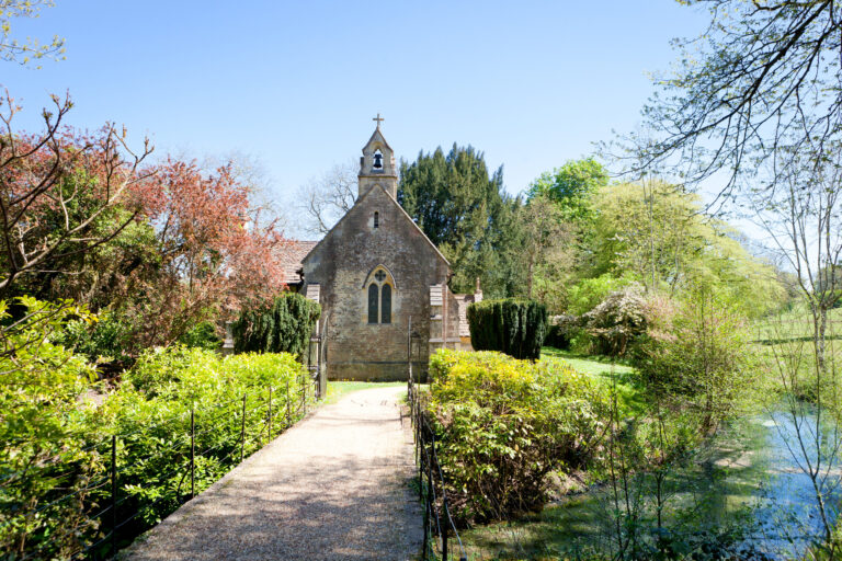 The path to St Mary's Island Church, between spring planting and the moat, Elmhay Park
