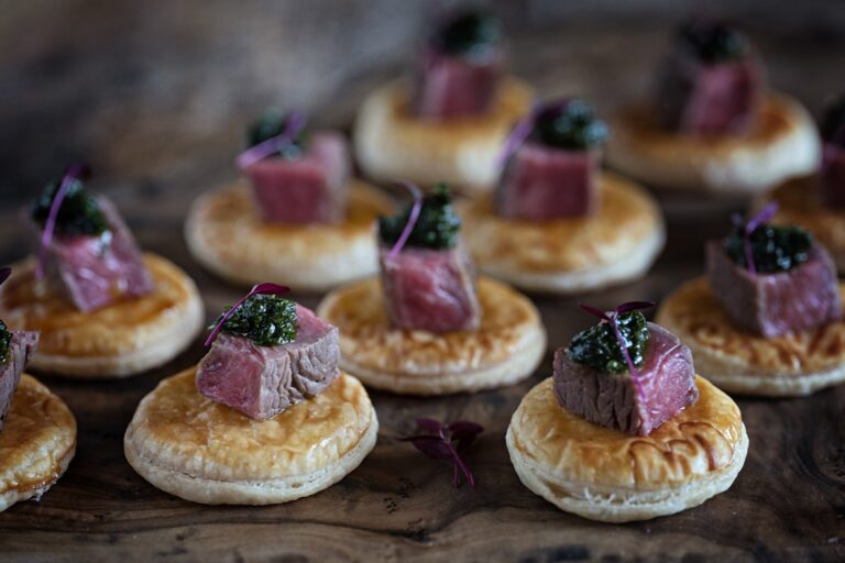 Canapes, small tartlets topped and ready, Elmore Court