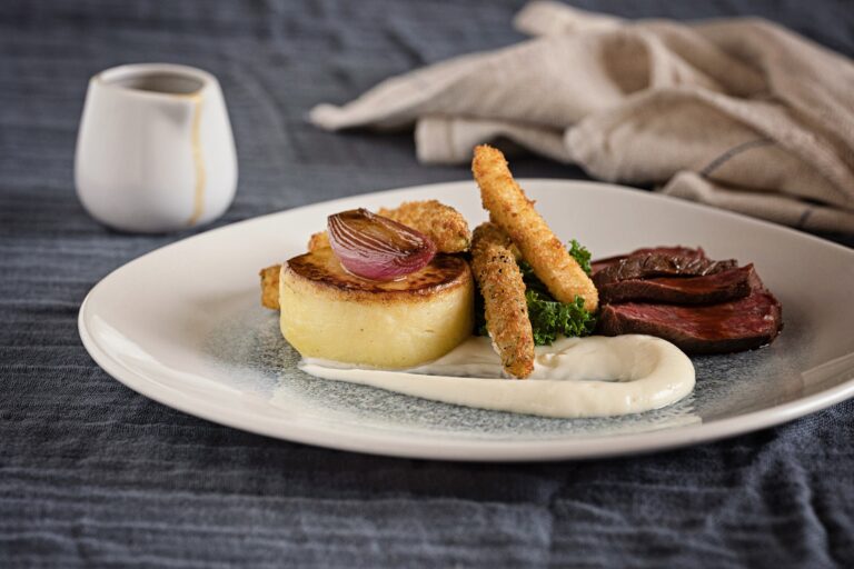 A plated beef course, Elmore Court