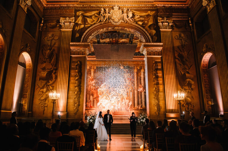A candlelit ceremony beneath the painted walls of the Painted Hall in Greenwich, London, Emma-Jane Photography