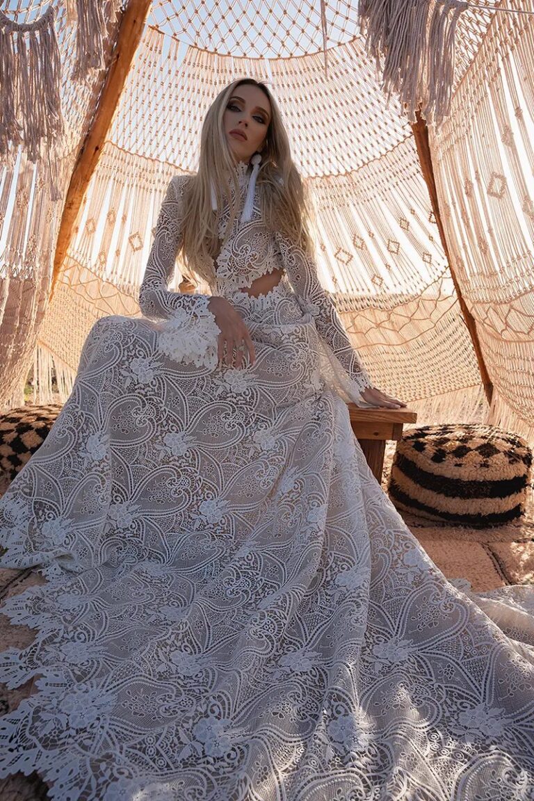 Ferdinand Atelier couture: a lace gown in a macrame tent