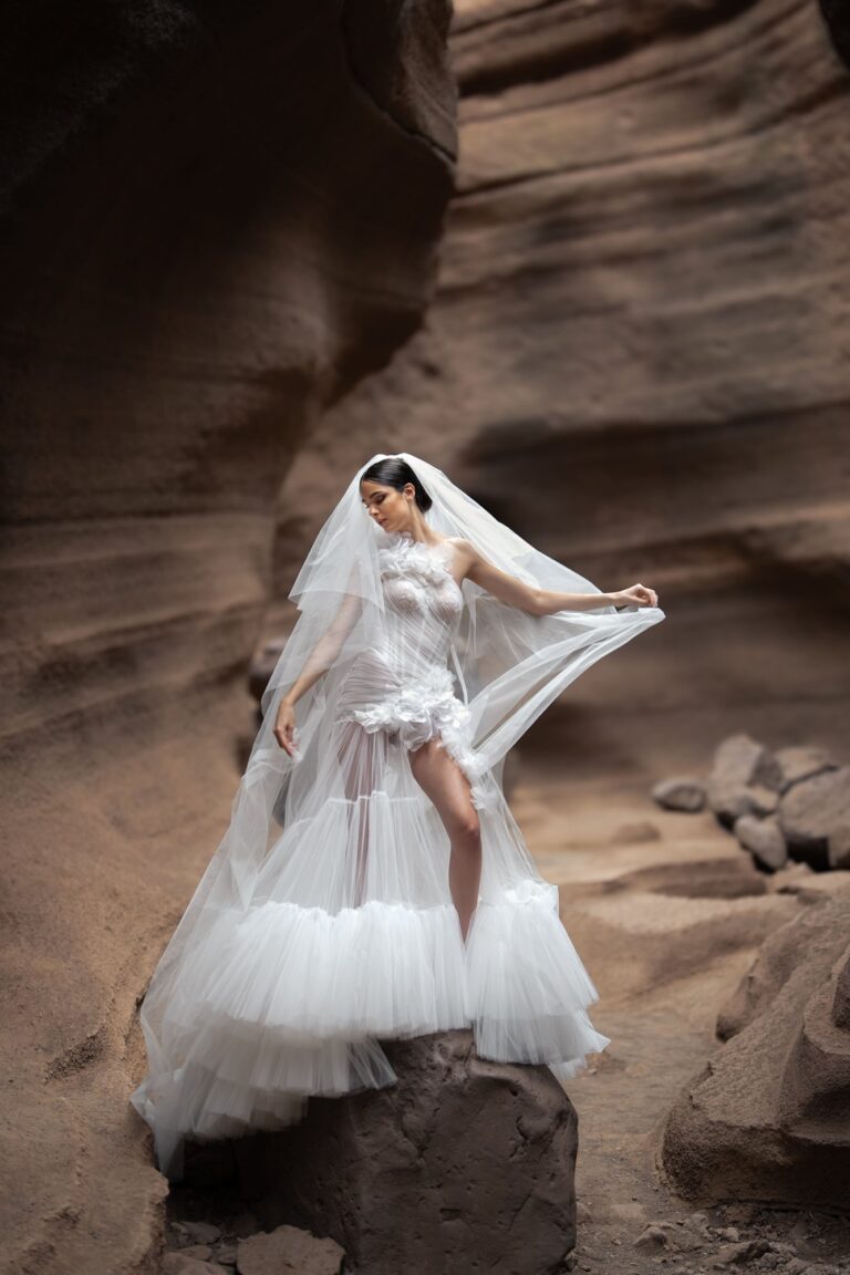 Ferdinand Atelier couture: a tulle gown in a sandstone canyon