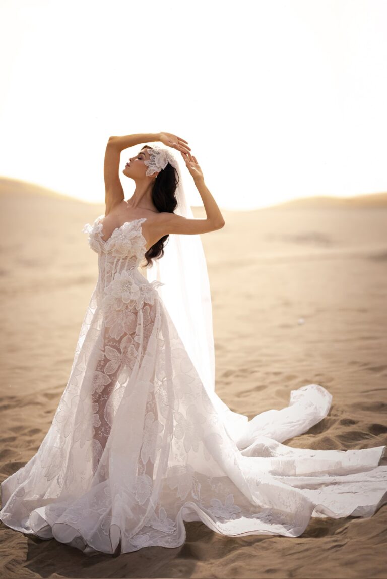 Ferdinand Atelier couture: a textured floral gown in a canyon