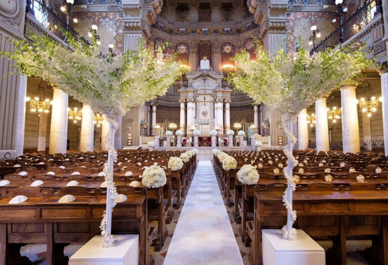 Dendrobium orchid trees flank the aisle of the Great Synagogue of Rome, Flavia Bruni