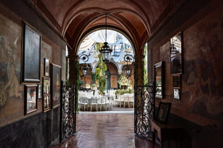 A frescoed corridor opens onto the reception courtyard, Castello di Tor Crescenza, Flavia Bruni