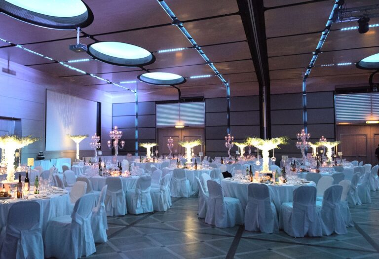 The ballroom at the Rome Cavalieri, Waldorf Astoria, dressed for the reception, Flavia Bruni