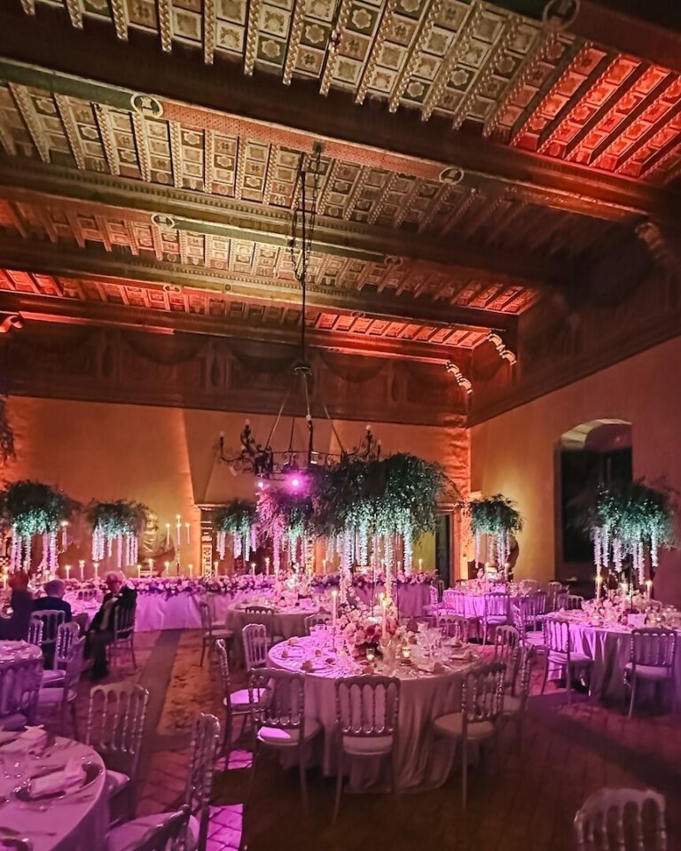 Hanging greenery beneath a painted wooden ceiling, Castello Odescalchi di Bracciano, Floreventi