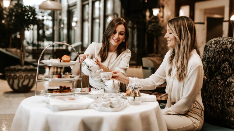 Afternoon tea served in the lobby bar, Four Seasons Hotel Gresham Palace
