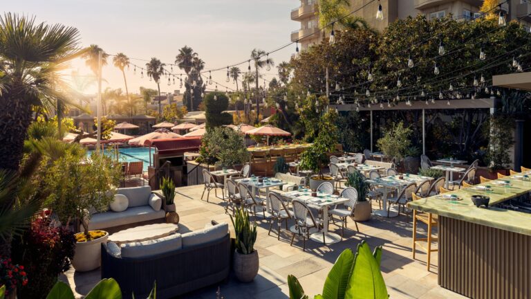 The rooftop terrace and pool above the city, Four Seasons Los Angeles at Beverly Hills