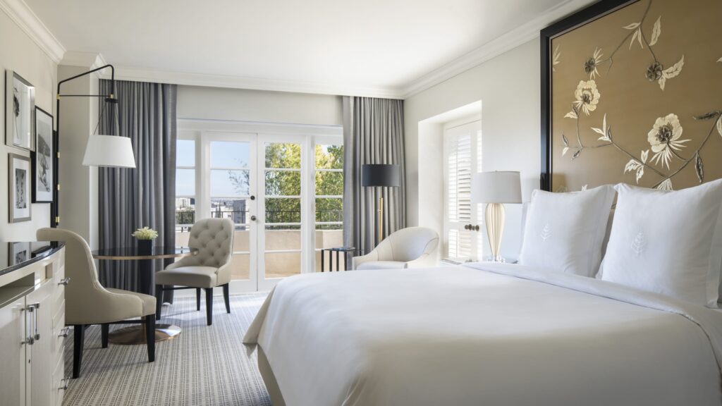 Guest room with a balcony and city view, Four Seasons Los Angeles at Beverly Hills