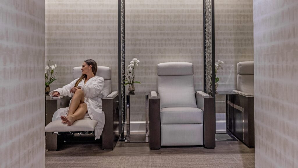 Spa relaxation room with reclining chairs, Four Seasons Los Angeles at Beverly Hills
