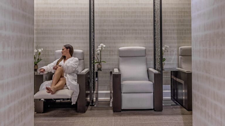 Spa relaxation room with reclining chairs, Four Seasons Los Angeles at Beverly Hills