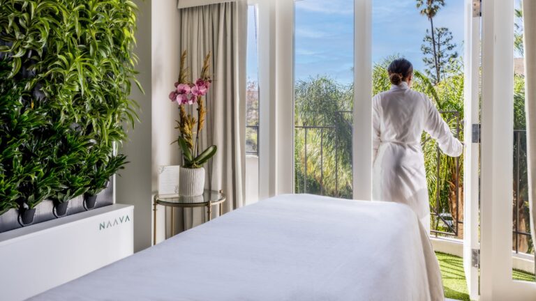 Spa treatment room opening onto the garden, Four Seasons Los Angeles at Beverly Hills